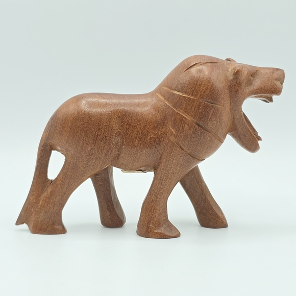Hand Carved Kenyan Wood Lion Figurine Safari Animal Statue Genuine Kenya 4.5" - Picture 2 of 9
